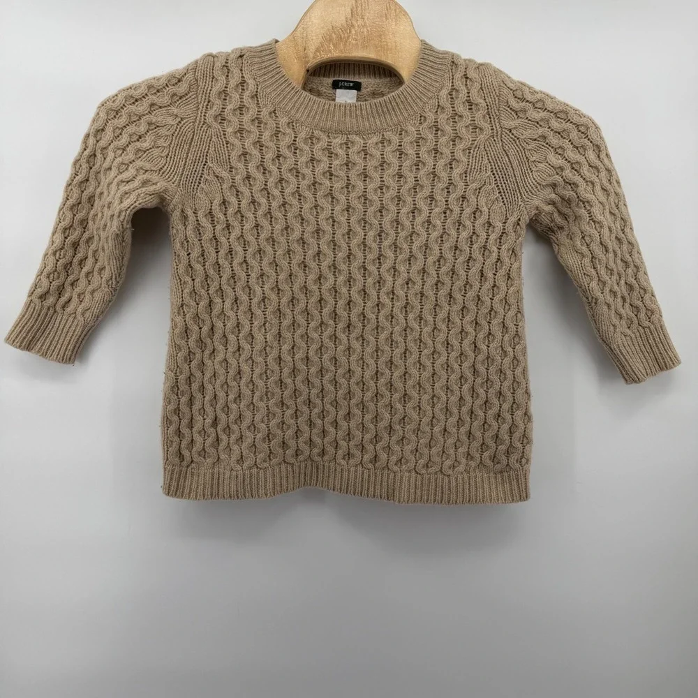 J Crew‎ Cable Knit Womens Merino 100% Wool Sweater Tan Crew Neck Small